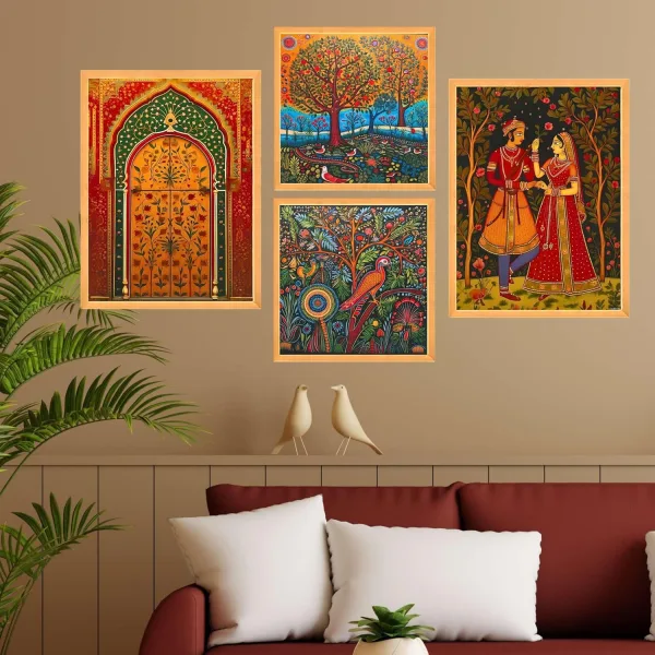 Set of Four Large Framed Wall Paintings for Wall Decor