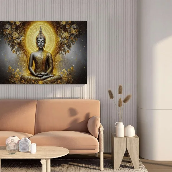 Buddha Painting with Frame Canvas Wall Art for Living Room Decor