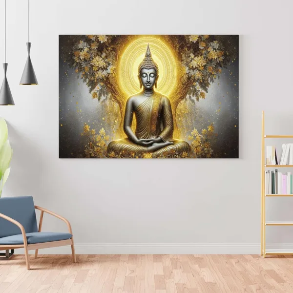 Buddha Painting with Frame Canvas Wall Art for Living Room Decor