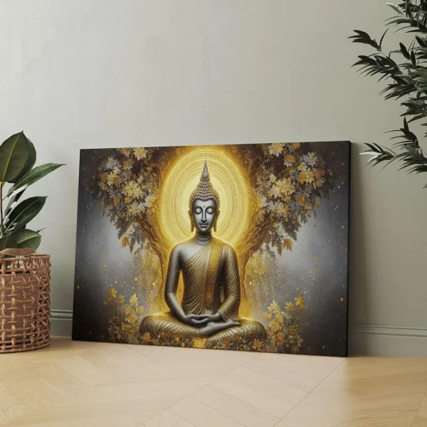 Buddha Painting with Frame Canvas Wall Art for Living Room Decor