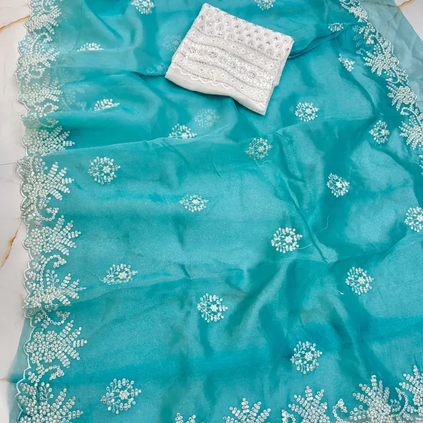 Fendy Silk Saree Pearl and Sequin Embroidery Designer Look
