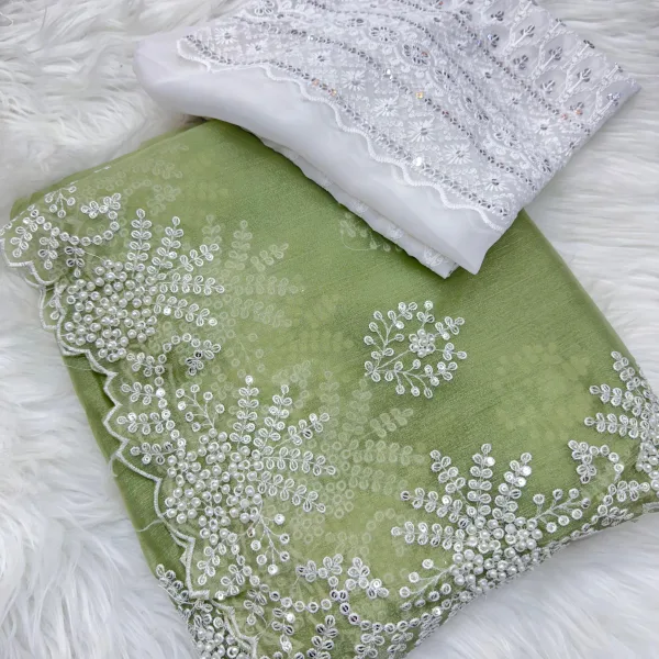 Premium Fendy Silk Saree with Pearl and Sequin Detailing