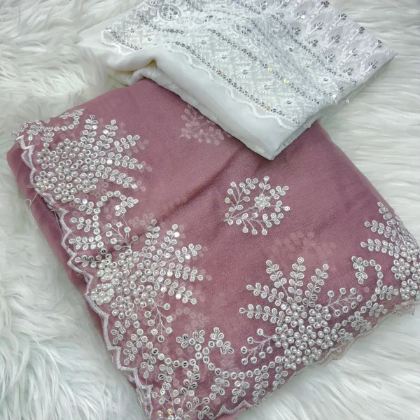 Fendy Silk Saree with Elegant Pearl and Sequin Work