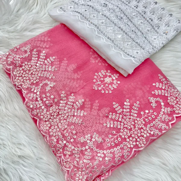 Elegant Fendy Silk Saree with Pearl and Sequin Embroidery