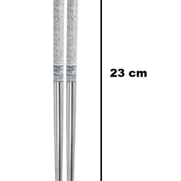Reusable Stainless Steel Chopsticks With Non Slip Grip Grey White Finish
