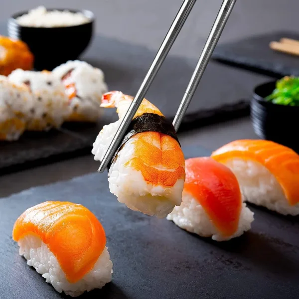 Reusable Stainless Steel Chopsticks With Non Slip Grip Grey White Finish