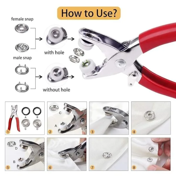 Snap Button Fastener Kit with Pliers
