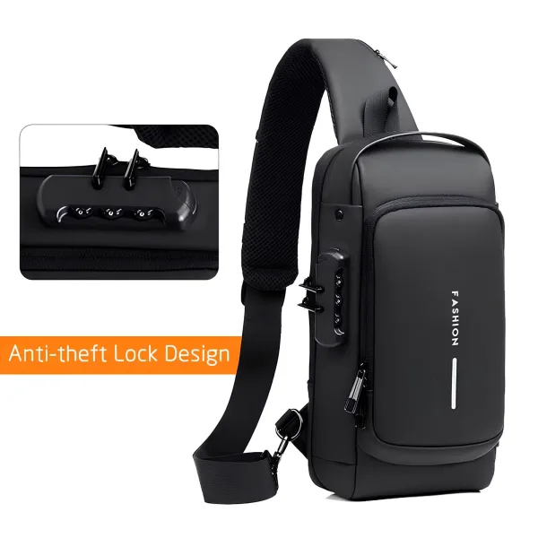Waterproof Polyester Slim Unisex Crossbody Sling Bag Chest Anti-Theft Backpack for Men & Women | Shoulder Bag | Travel Handbag with Hard Shell Password Lock | Crossbody Backpack for Hiking, Cycling, Travel (Black)