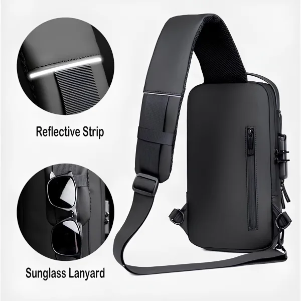 Waterproof Polyester Slim Unisex Crossbody Sling Bag Chest Anti-Theft Backpack for Men & Women | Shoulder Bag | Travel Handbag with Hard Shell Password Lock | Crossbody Backpack for Hiking, Cycling, Travel (Black)