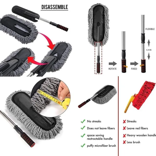Microfiber Car Cleaning Brush – Multipurpose Mop Duster with Expandable Handle, Long-Handled Car Wash Brush for Home, Kitchen, Office