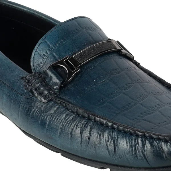 The Monarch Men’s Navy Textured Faux Leather Loafers with Metal Bit