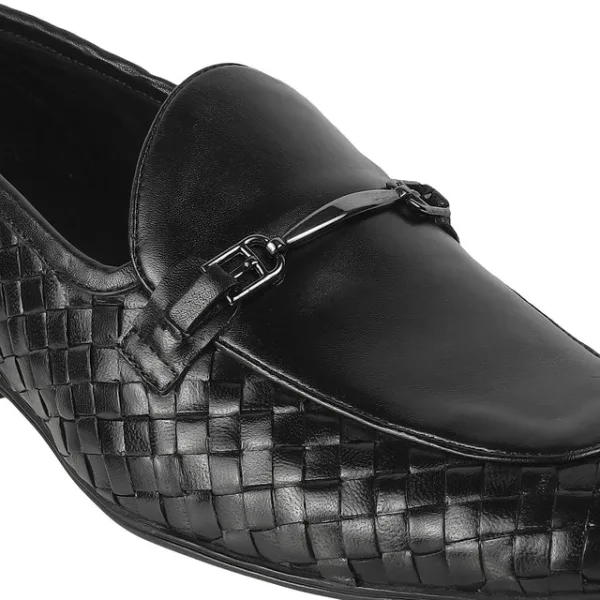 Mens Imperio Woven Leather Loafers Black