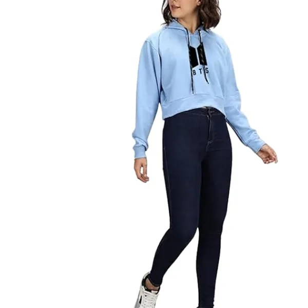 Women's Crop Hoodie Long Sleeve Drawstring Cotton Regular Hooded I Hoodie for Girls and Womens Sweatshirt