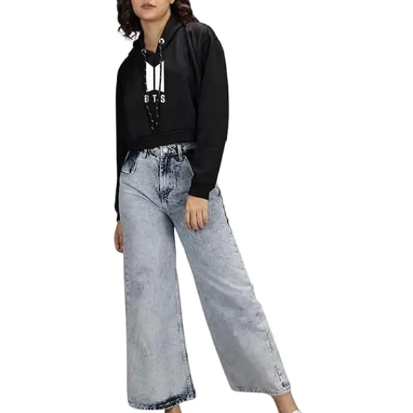 Women Trendy Crop Hoodie Cotton Hooded Sweatshirt