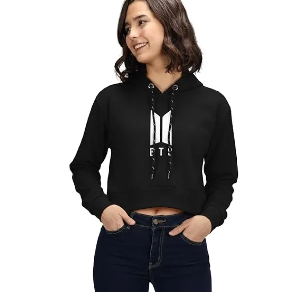 Women Trendy Crop Hoodie Cotton Hooded Sweatshirt