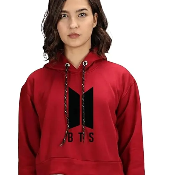 Women Regular Fit Cotton Crop Hoodie Stylish Winter Wear