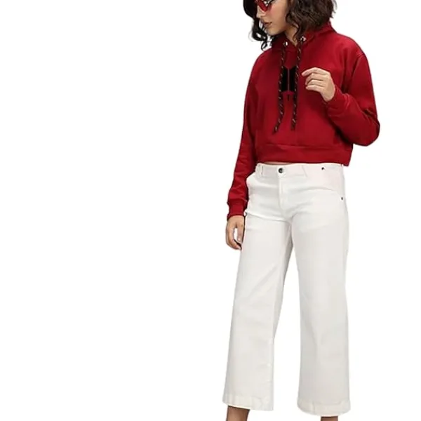 Women Regular Fit Cotton Crop Hoodie Stylish Winter Wear