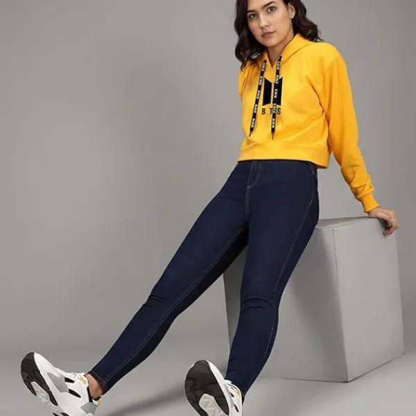 Women Crop Hoodie Cotton Drawstring Long Sleeve Casual Wear