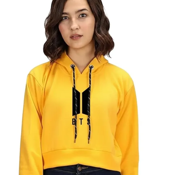 Women Crop Hoodie Cotton Drawstring Long Sleeve Casual Wear