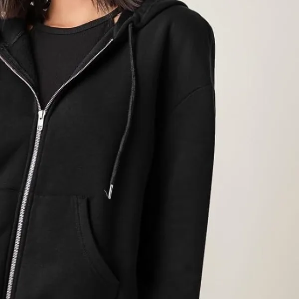 Women's Polycotton Fleece Plain Hooded Neck Full Zipper Winter Jacket Sweatshirts Casual Hoodie with Kangaroo Pocket