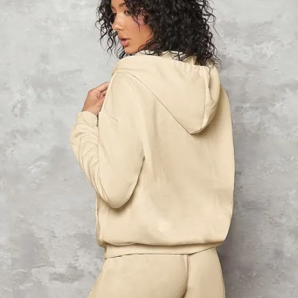 Women's Polycotton Fleece Plain Hooded Neck Full Zipper Winter Jacket Sweatshirts Casual Hoodie with Kangaroo Pocket