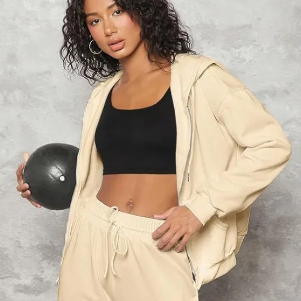 Women Hooded Neck Full Zip Sweatshirt Winter Jacket