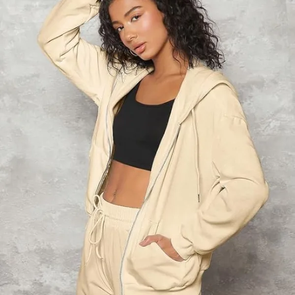 Women Hooded Neck Full Zip Sweatshirt Winter Jacket