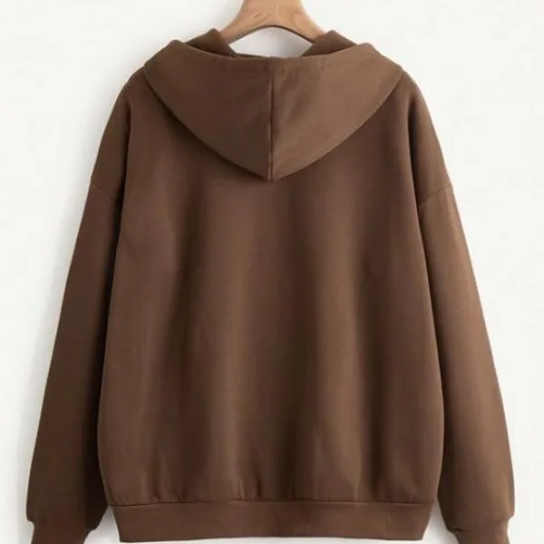 Women's Polycotton Fleece Plain Hooded Neck Full Zipper Winter Jacket Sweatshirts Casual Hoodie with Kangaroo Pocket