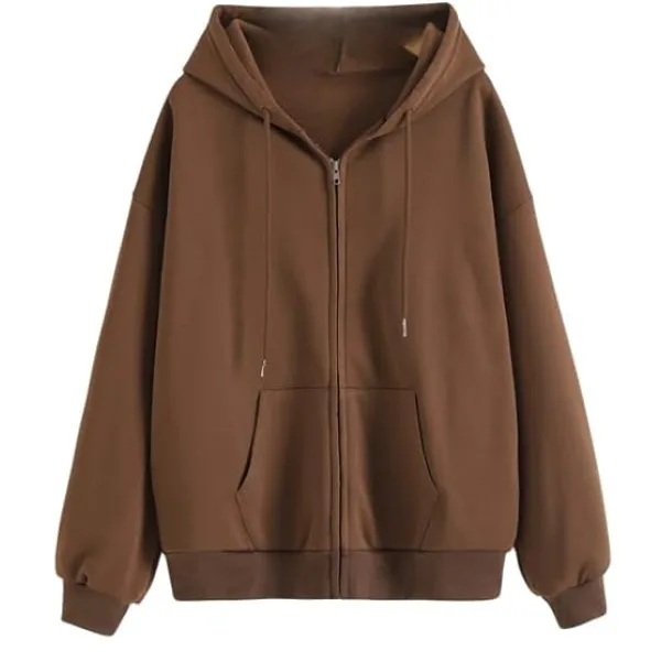 Women’s Polycotton Fleece Plain Full-Zip Hooded Winter Sweatshirt | Kangaroo Pocket | Casual Warm Outerwear