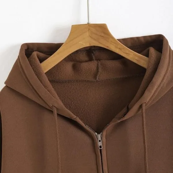 Women Polycotton Button Collar Hoodie Warm Casual Style