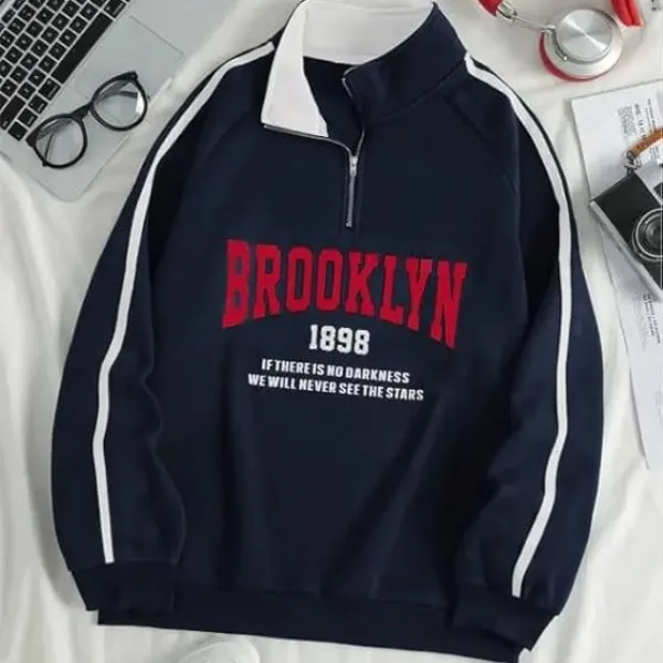 Men’s Collar Chain Cotton Fleece Sweatshirt | Warm Hoodie for Gym, Travel & Casual Winter Wear