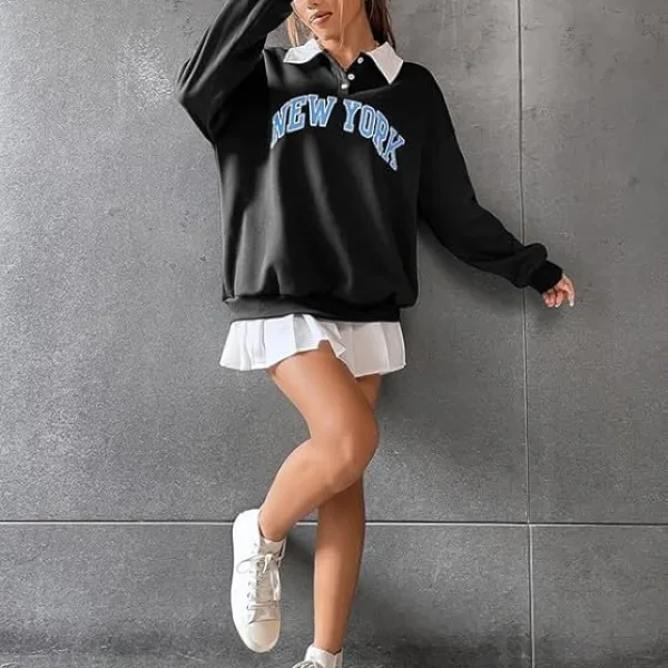 Collar Button Hoodie Polycotton Casual Winter Sweatshirt