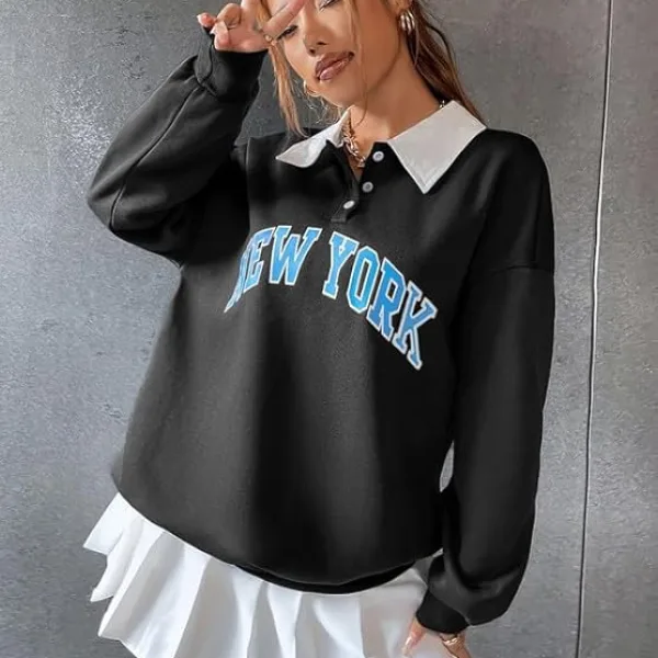 Collar Button Hoodie Polycotton Casual Winter Sweatshirt