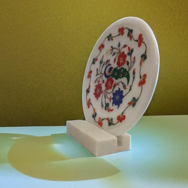 White Marble Inlay Work Decorative Plate Handcrafted