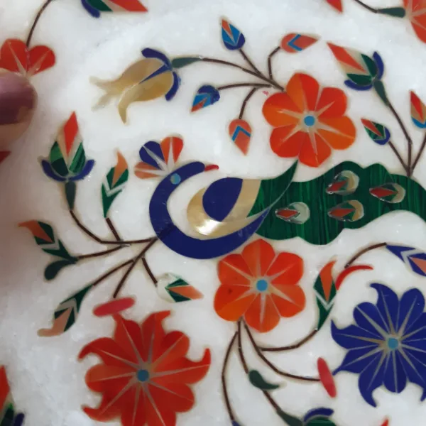 White Marble Inlay Work Decorative Plate Handcrafted