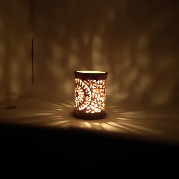 Round Marble Pen Holder with Tealight Leaf Flower Design