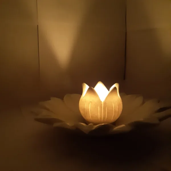 Large Marble Urli Bowl with Lotus Plate Decor Combo Set