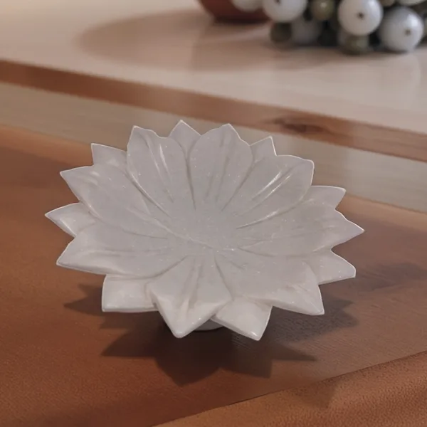 Large Marble Urli Bowl with Lotus Plate Decor Combo Set
