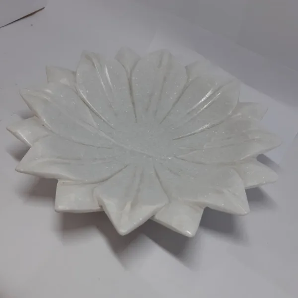 Large Marble Urli Bowl with Lotus Plate Decor Combo Set