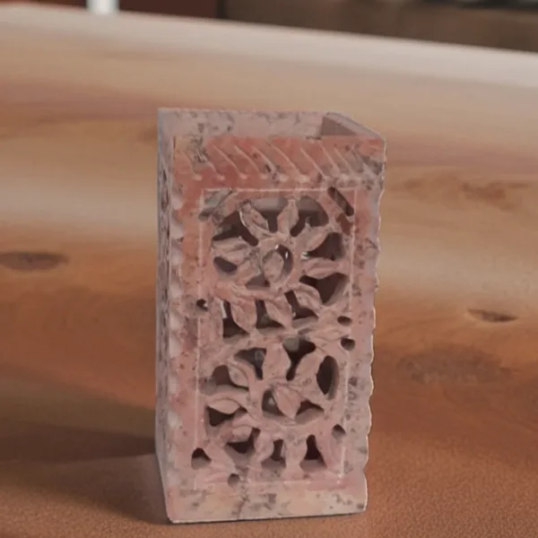 Marble Pen Holder with Tealight Stand Leaf Flower Design