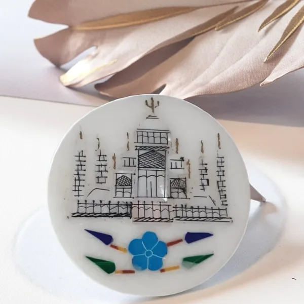 White Marble Magnet with Semi Precious Inlay Stone Work