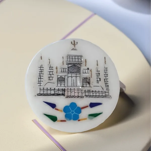 White Marble Magnet with Semi Precious Inlay Stone Work