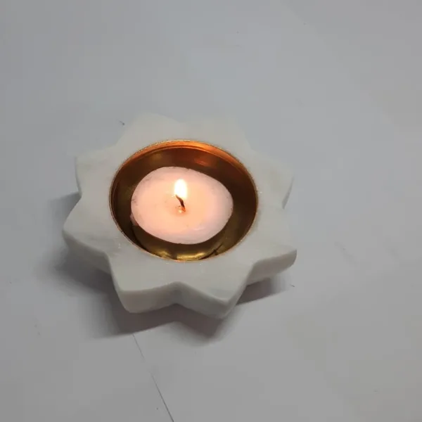 White Marble Diya with Brass Bowl for Pooja Decor