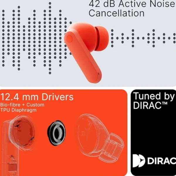 CMF BY NOTHING Buds 2a (Orange) | 42 dB ANC | 12.4mm Dirac-Tuned Drivers | Ultra Bass | 35.5 Hrs Playback | Bluetooth 5.4 | Fast Charging | IPX4 TWS Earbuds with Mic