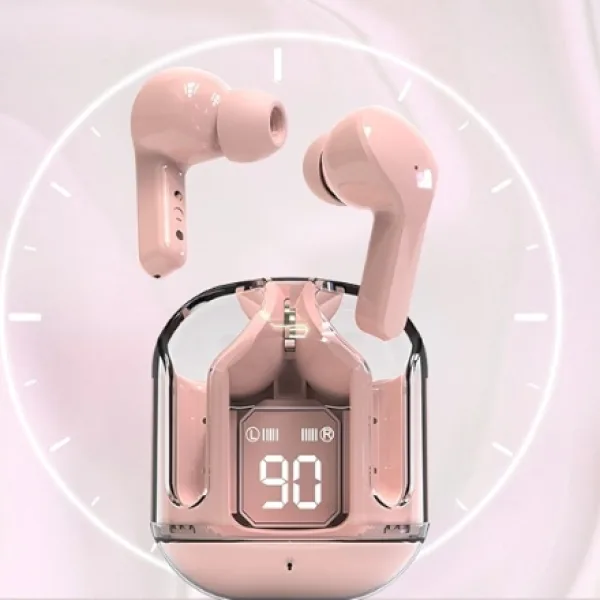 UltraPods Max TWS Earbuds Pro Bluetooth | Transparent Design | Fast Charging | 13mm HD Bass Drivers | Built-in Mic | Running, Outdoors, Music Sound (Pink)