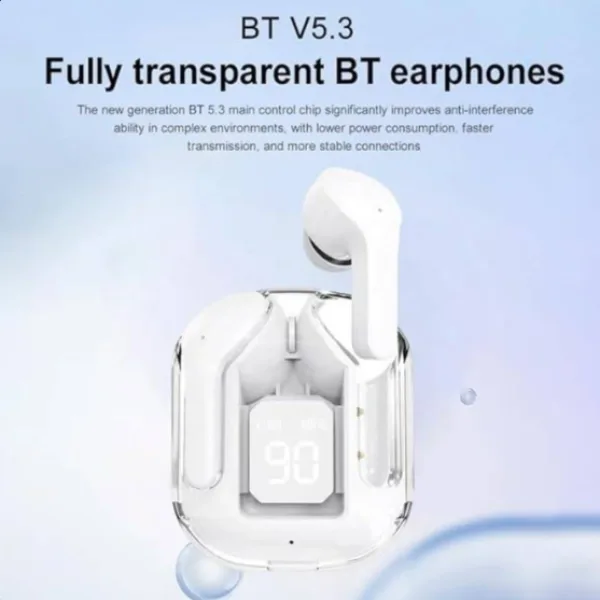 UltraPods Max TWS Earbuds Pro Bluetooth | Transparent Design | Fast Charging | 13mm HD Bass Drivers | Built-in Mic | Running, Outdoors, Music Sound (White)