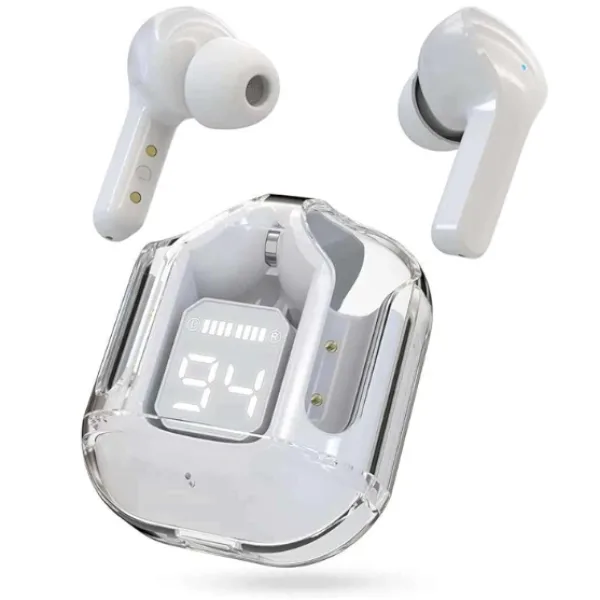 UltraPods Max TWS Earbuds Pro Bluetooth | Transparent Design | Fast Charging | 13mm HD Bass Drivers | Built-in Mic | Running, Outdoors, Music Sound (White)