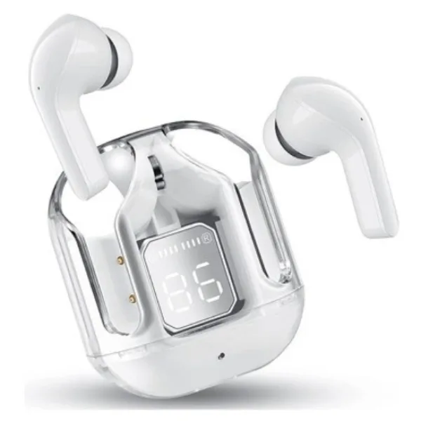 UltraPods Max TWS Earbuds Pro Bluetooth | Transparent Design | Fast Charging | 13mm HD Bass Drivers | Built-in Mic | Running, Outdoors, Music Sound (White)