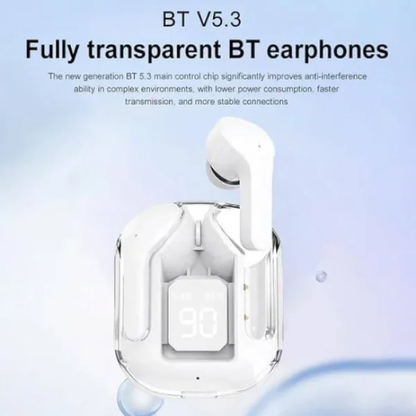 UltraPods Max TWS Earbuds Pro Bluetooth | Transparent Design | Fast Charging | 13mm HD Bass Drivers | Built-in Mic | Running, Outdoors, Music Sound (White)