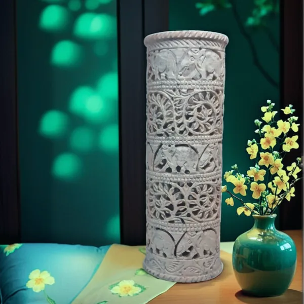 Soapstone Marble LED Decor Piece with Elephant Carving